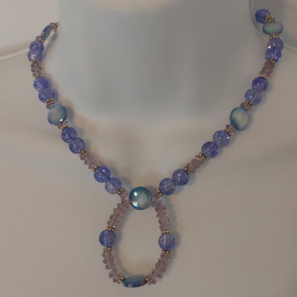 Purple Beaded Necklace Periwinkle Beads Hand Made